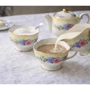 Foley England 1950s Cornflower Bone China Creamer & Sugar Set